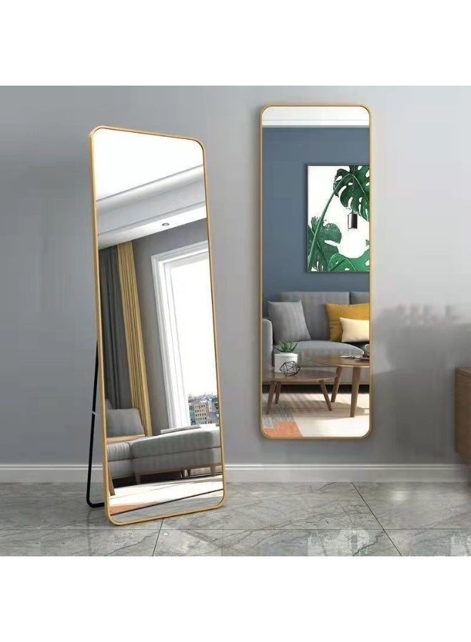 عام مرايا أرضية طويلة مع حامل مرايا غرفة نوم كبيرة، مرايا مثبتة على الحائط، حامل أو متكئة على الحائط، إطار من سبائك الألومنيوم، مرايا تزيين، مرايا واقفة، كاكي - Image 1